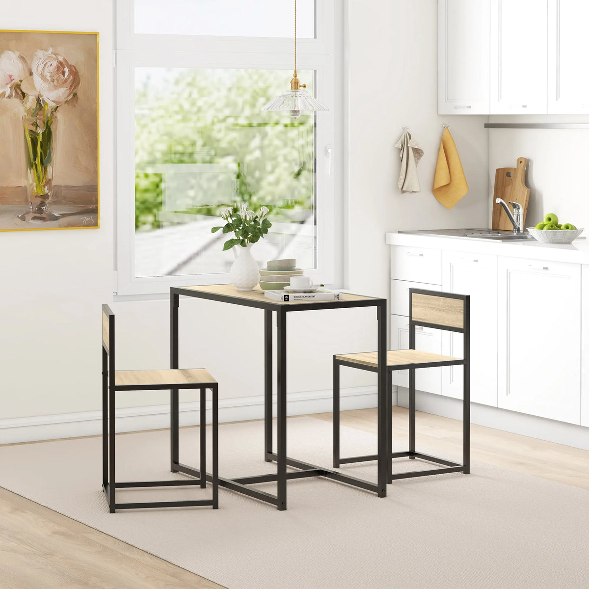 Homcom Small Dining Table Set for 2 Compact for Small Spaces, Oak