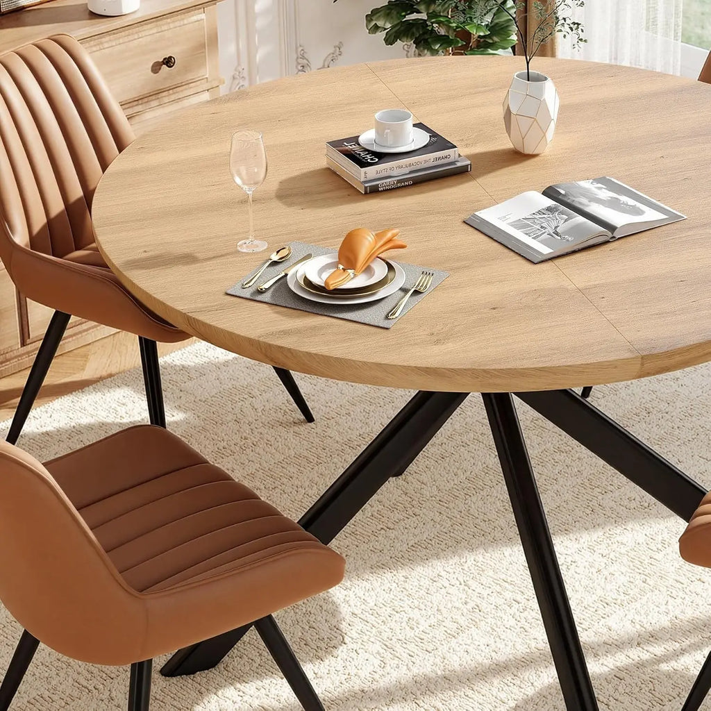 47.2" 5-Piece Round Dining Table Set for 4, Modern Wood Dining Table with 4 Upholstered Chairs, Kitchen & Dining Room, Custom
