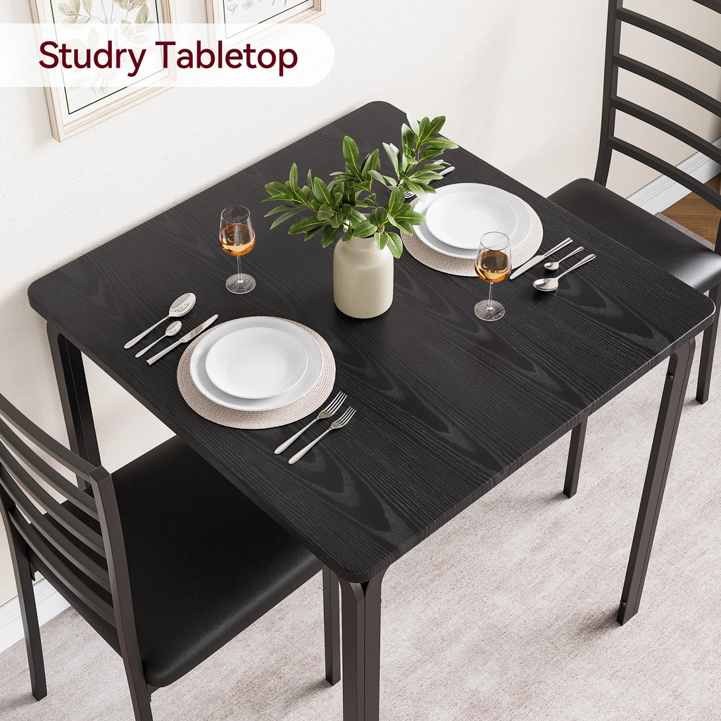 3-Piece Modern Square Dining Table Set for 2  Space-Saving Table & Chairs – Sturdy Metal Frame for Small Apartments, Kitchens or Breakfast Nooks